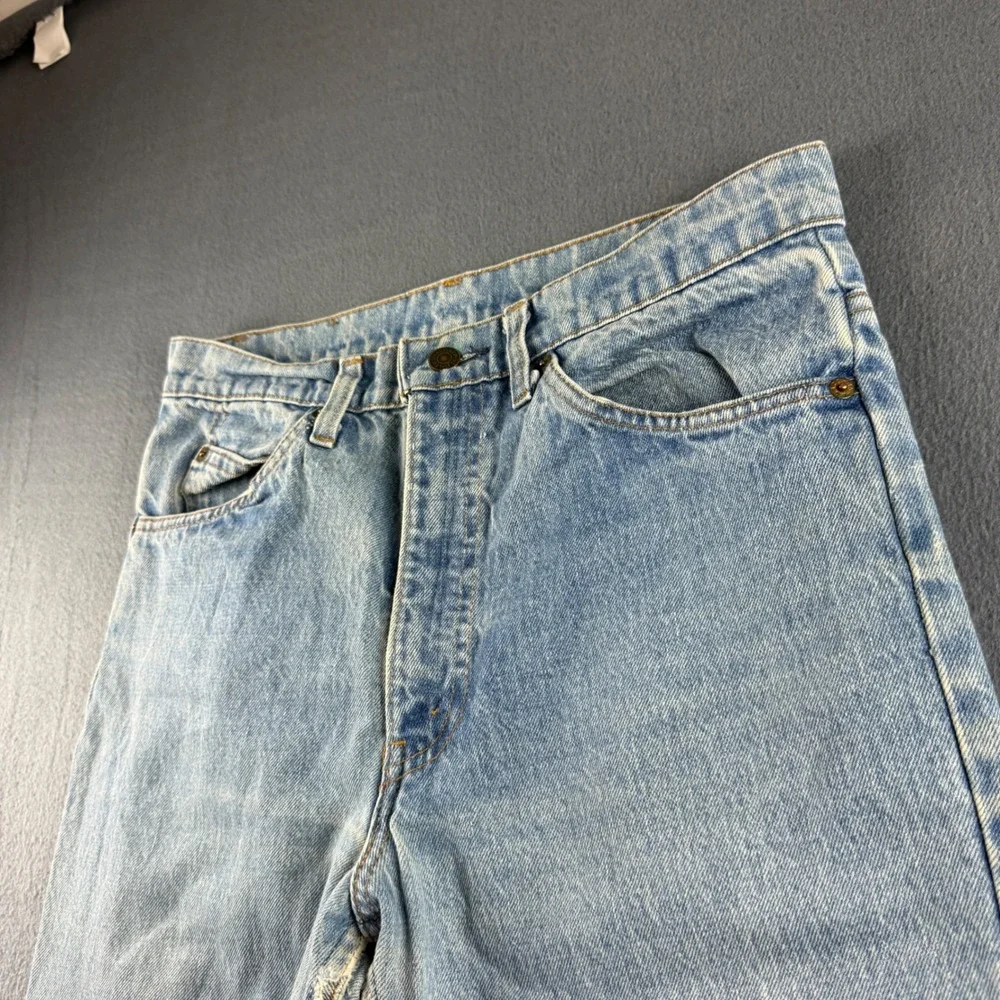 Vintage Levis Jeans Mens 32x25 Blue Orange Tab 70s 80s YKK Zipper Raw Hem Thrash